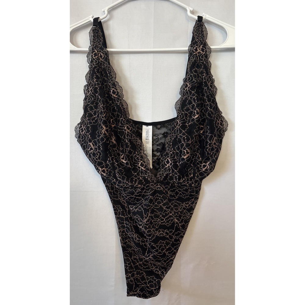 FOREVER 21 Lingerie Lace Bodysuit Black Medium